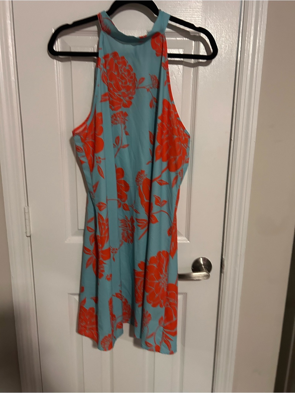 Floral Halter Swing Dress in Aqua and Coral